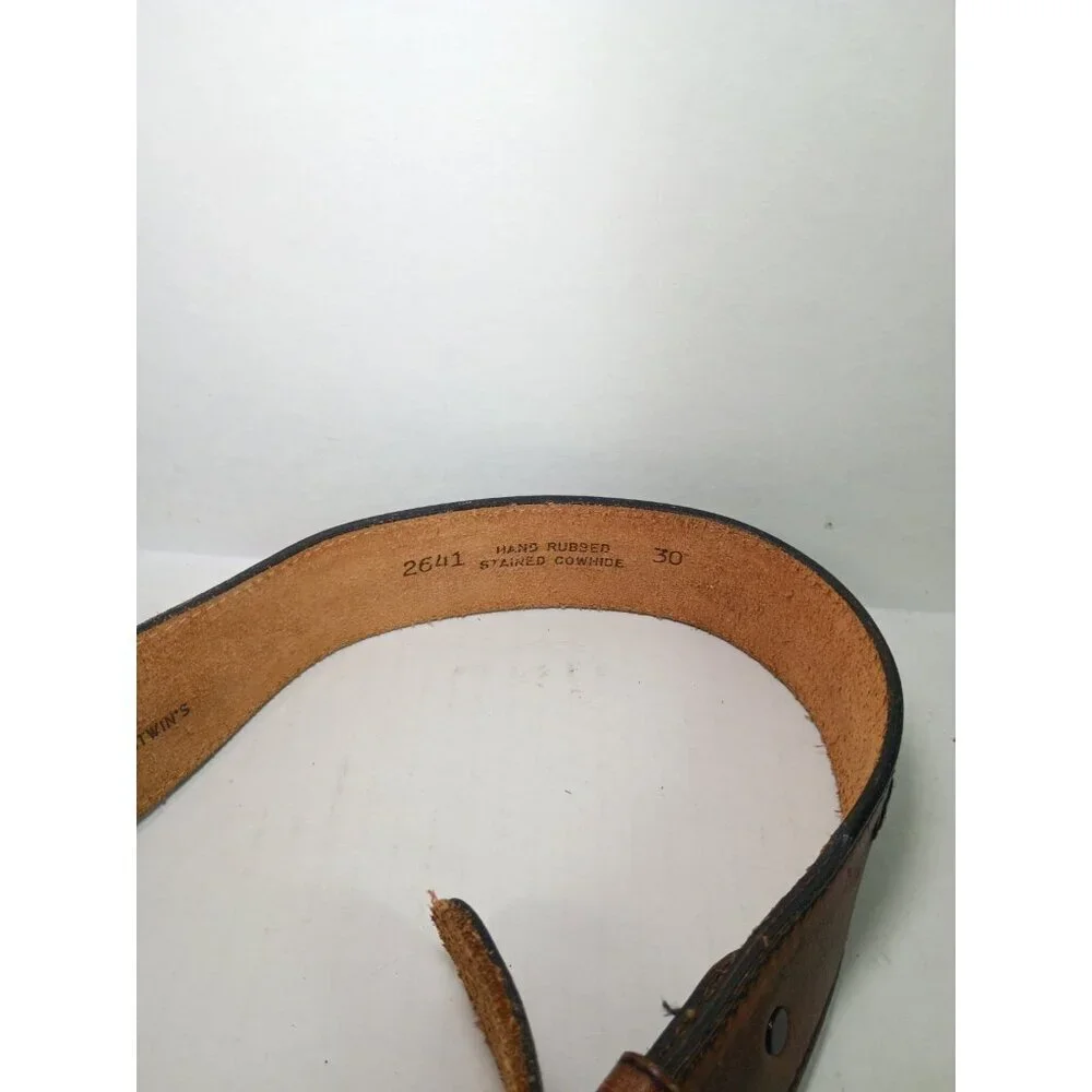 Vtg Litwin Leather Belt With Metal Western Turquoise Stone Buckle Size 30